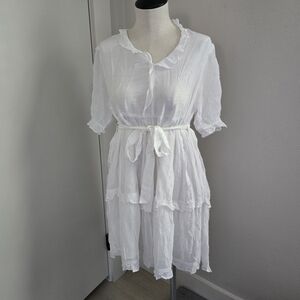 White Ruffled Tie-Waist Baby Doll Dress